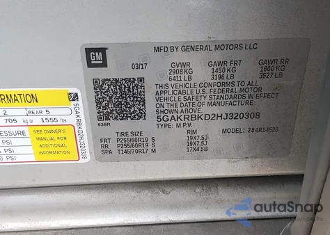 2017 Buick Enclave Leather z USA, uszkodzony, nr VIN 5GAKRBKD2HJ320308